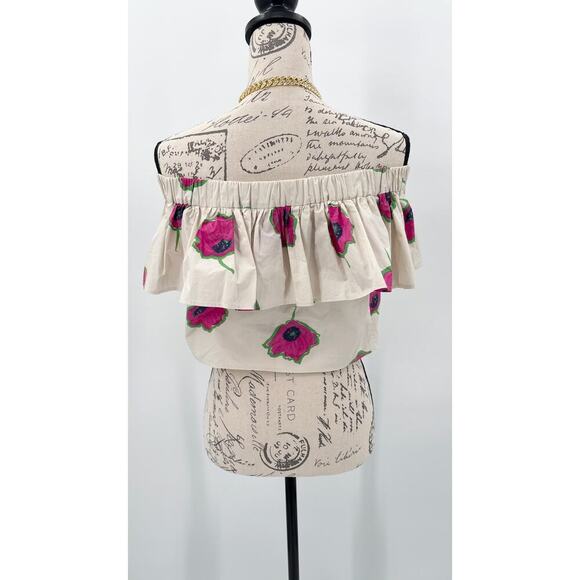 B53 La DoubleJ Off Shoulder Floral Cropped Top Blouse Womens Large Boho Resort - Picture 4 of 7